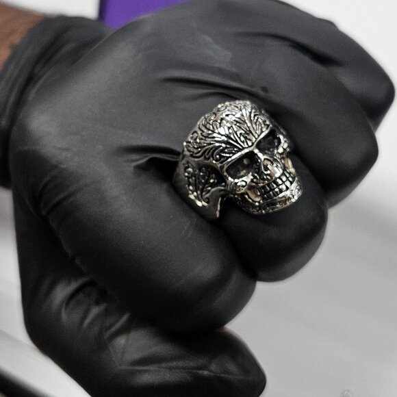 925 Silver Mens skull punk Ring - Picture 6 of 6